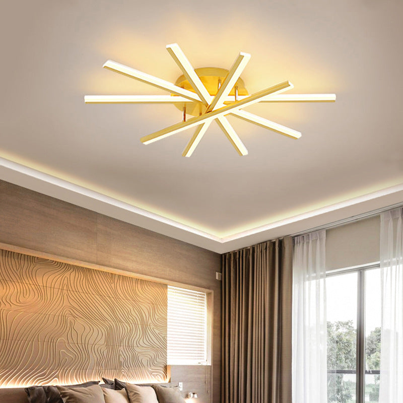 Metal Linear Semi Flush Mount Ceiling Light Modern Simplicity Living Room Lighting Fixture