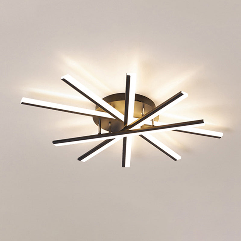 Metal Linear Semi Flush Mount Ceiling Light Modern Simplicity Living Room Lighting Fixture