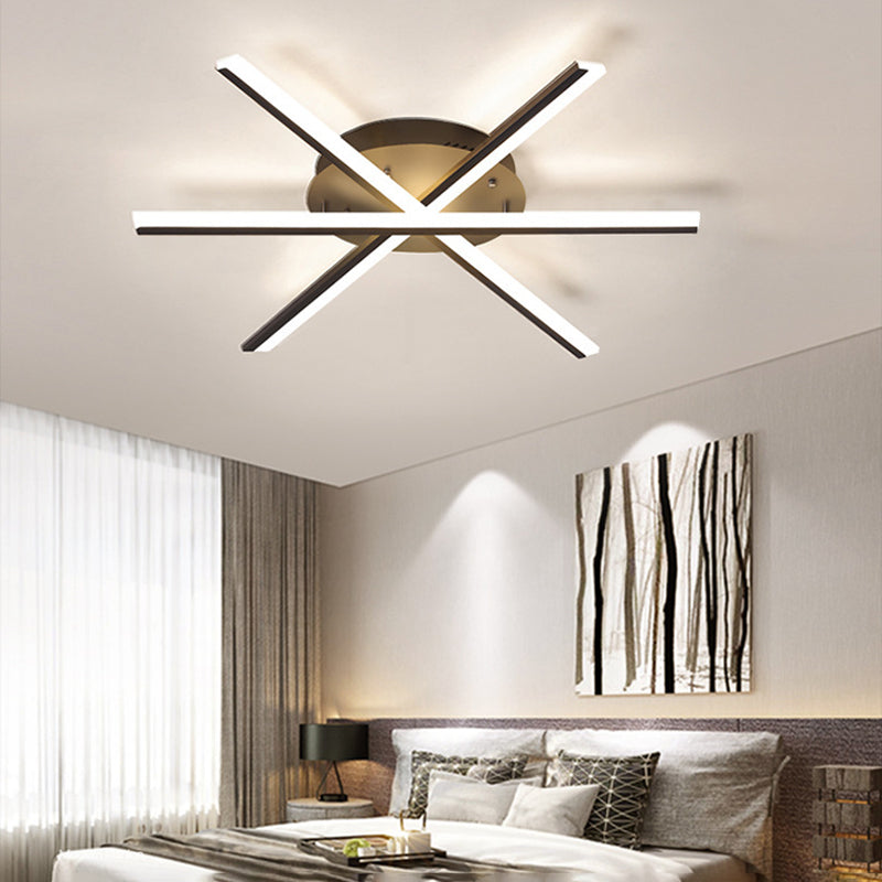 Metal Linear Semi Flush Mount Ceiling Light Modern Simplicity Living Room Lighting Fixture