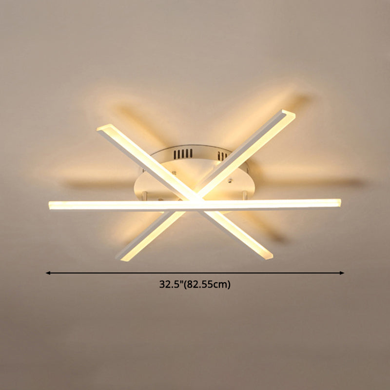 Metal Linear Semi Flush Mount Ceiling Light Modern Simplicity Living Room Lighting Fixture