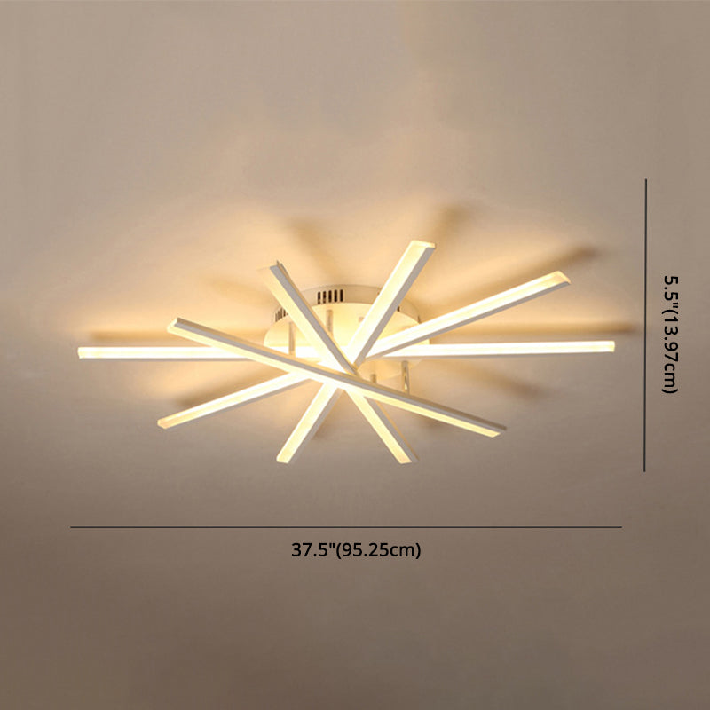 Metal Linear Semi Flush Mount Ceiling Light Modern Simplicity Living Room Lighting Fixture