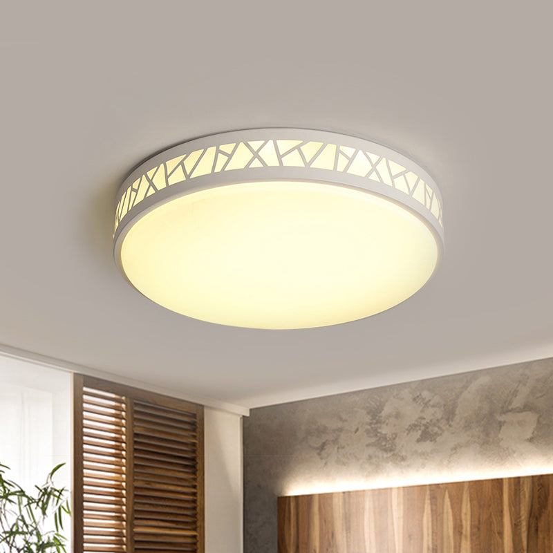 Metallic Drum Flush Ceiling Light Modernist LED White Flushmount Lighting for Bedroom