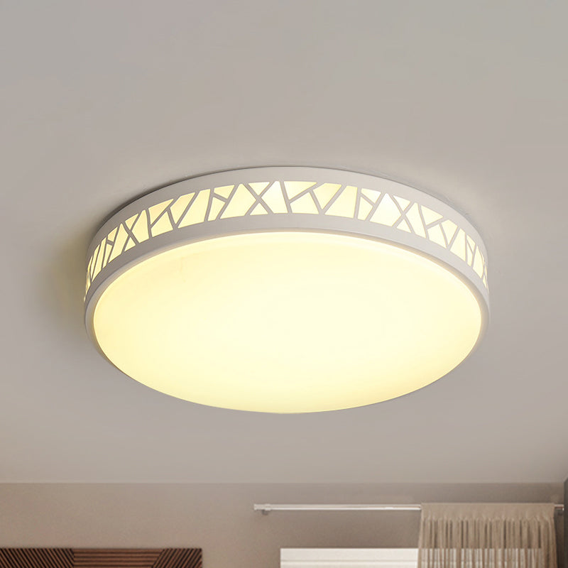 Metallic Drum Flush Ceiling Light Modernist LED White Flushmount Lighting for Bedroom