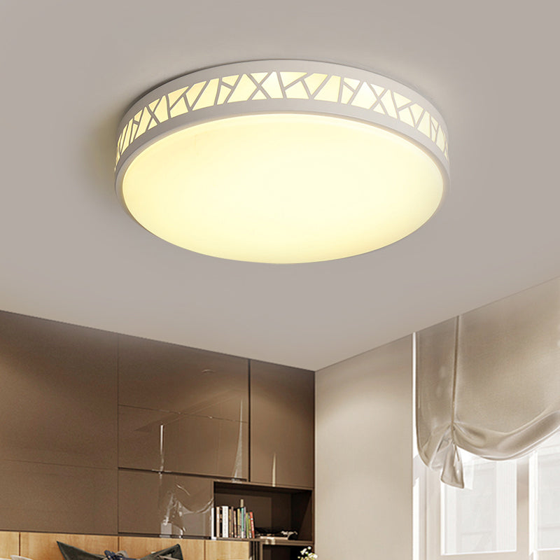 Metallic Drum Flush Ceiling Light Modernist LED White Flushmount Lighting for Bedroom