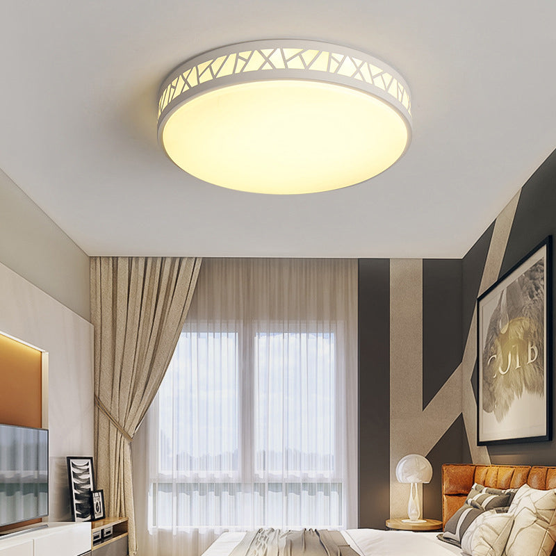 Metallic Drum Flush Ceiling Light Modernist LED White Flushmount Lighting for Bedroom