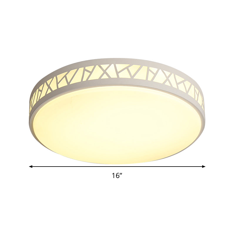 Metallic Drum Flush Ceiling Light Modernist LED White Flushmount Lighting for Bedroom