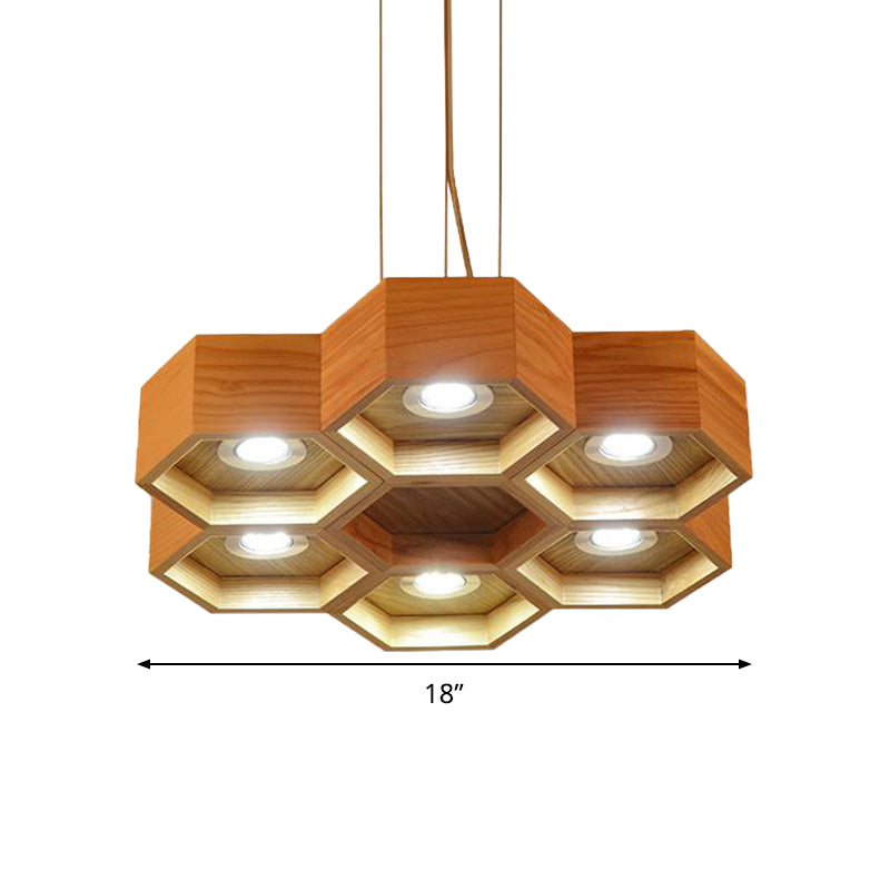 Lumière de lustre en bois en nid d'abeille contemporain 6 têtes beige pendante suspendue