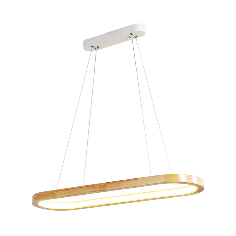 Pendre ovale beige Light Light Nordic Wood LED lustre éclairage pour salle à manger, 27,5 "/35,5" de largeur