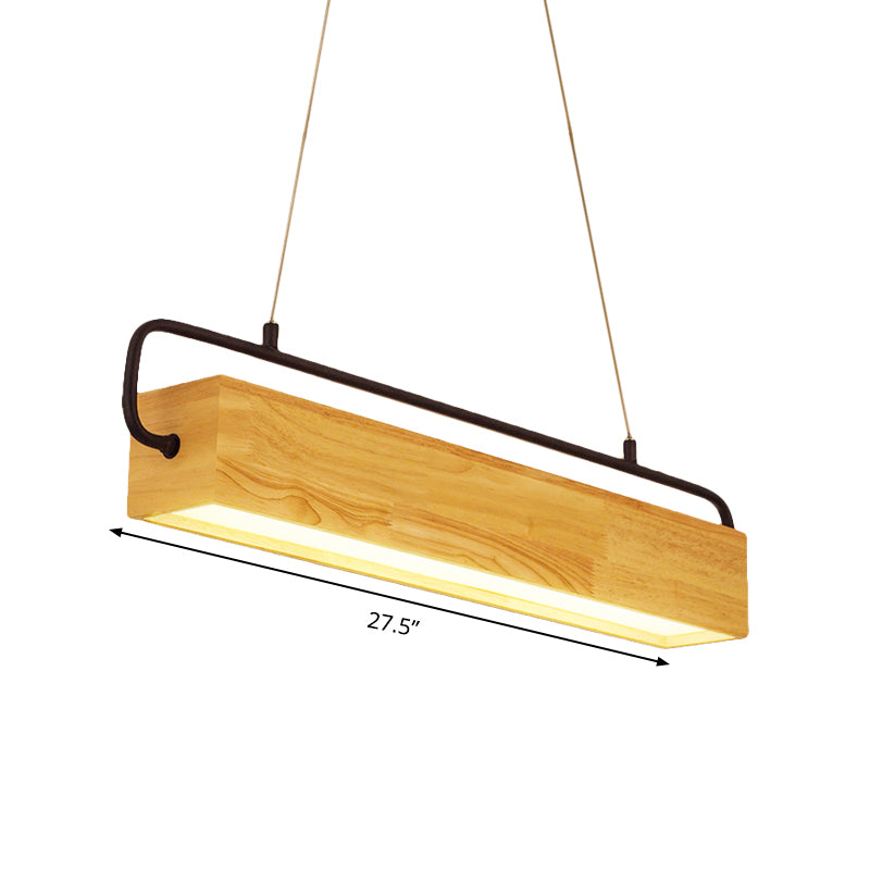 27.5"/35.5" Wide Rectangle Wood Hanging Chandelier Modern Beige LED Pendant Light Kit in Warm Light for Dining Room