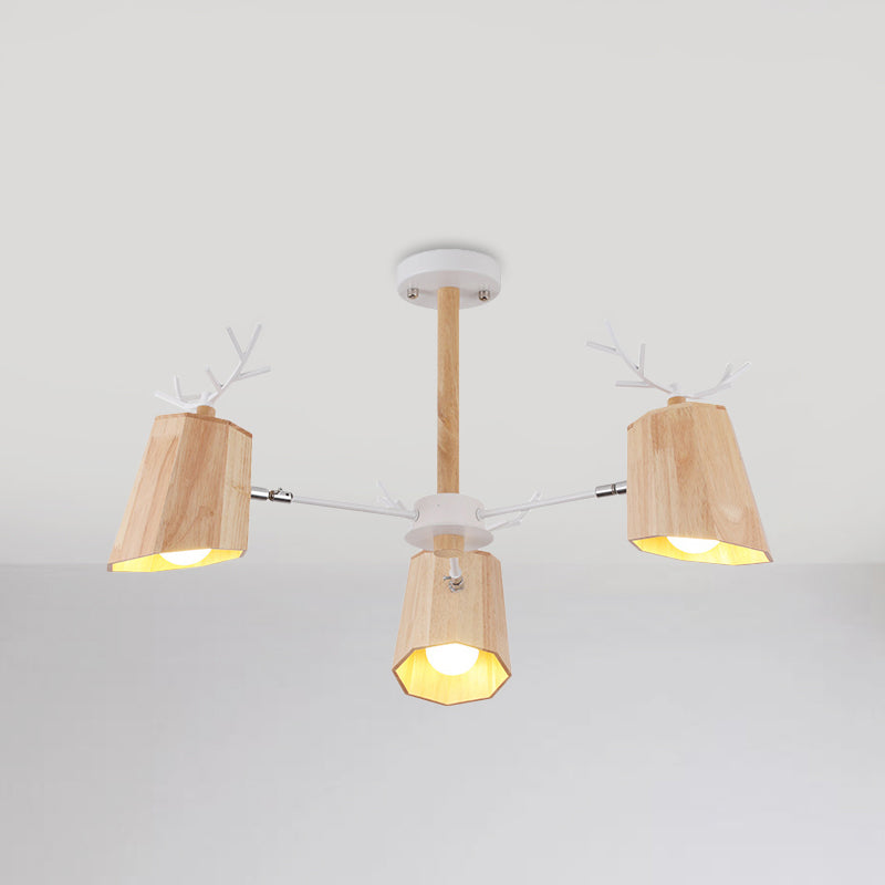 Nordique biseauté de lumière suspendue bois 3/8 têtes de salle à manger lustre lustre en beige