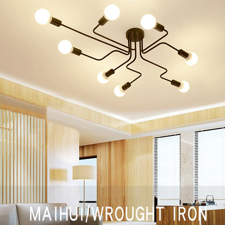 Sputnik Semi Flush Mount Light Fixture Industrial Metallic Ceiling Light Fixtures for Living Room