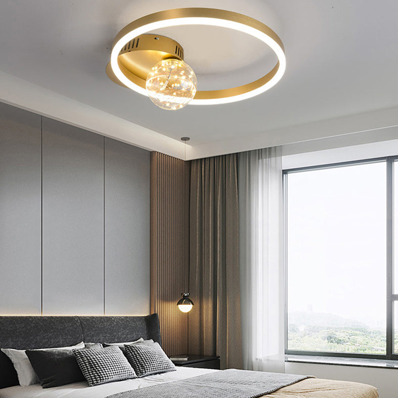 Hoop Shade LED Ceiling Lighting Simplicity Metal Starry Flush Mount with Ball Glass Shade