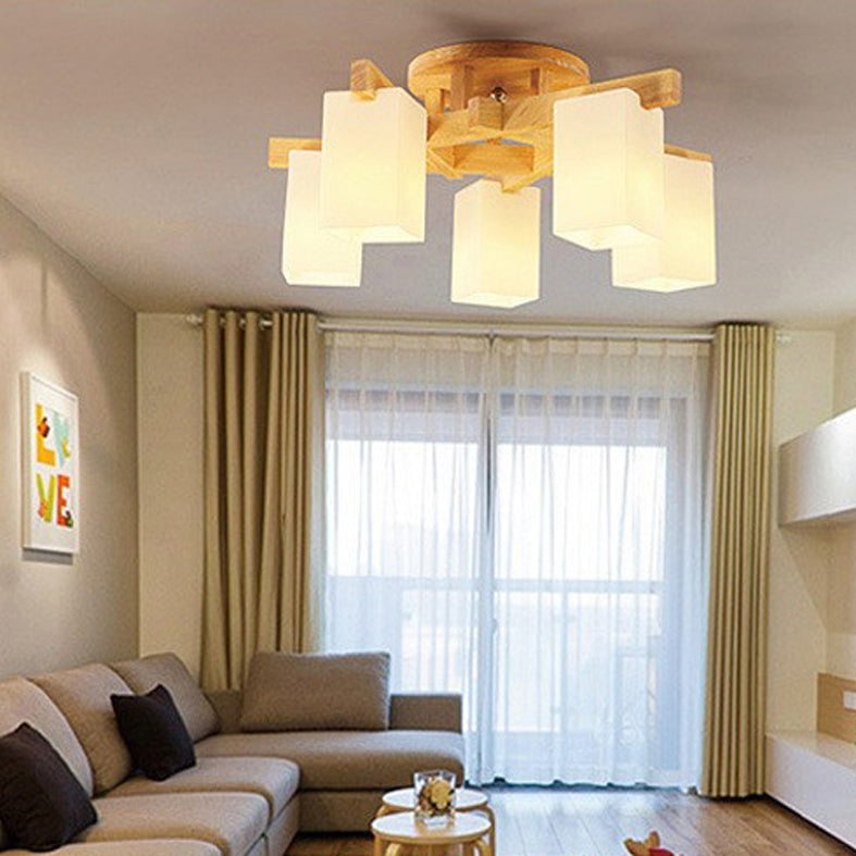 Rectangle Semi Flush Mount Light Fixture Wood Modern Simplicity Flush Mount Ceiling Light Fixture