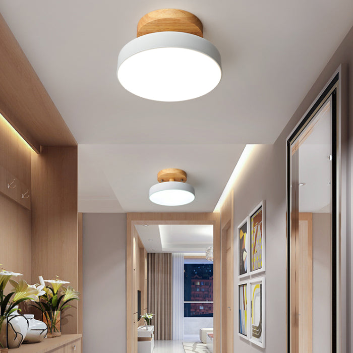 Plafonnage nordique Drum Light Flush Mount de plafond en bois à LED Light