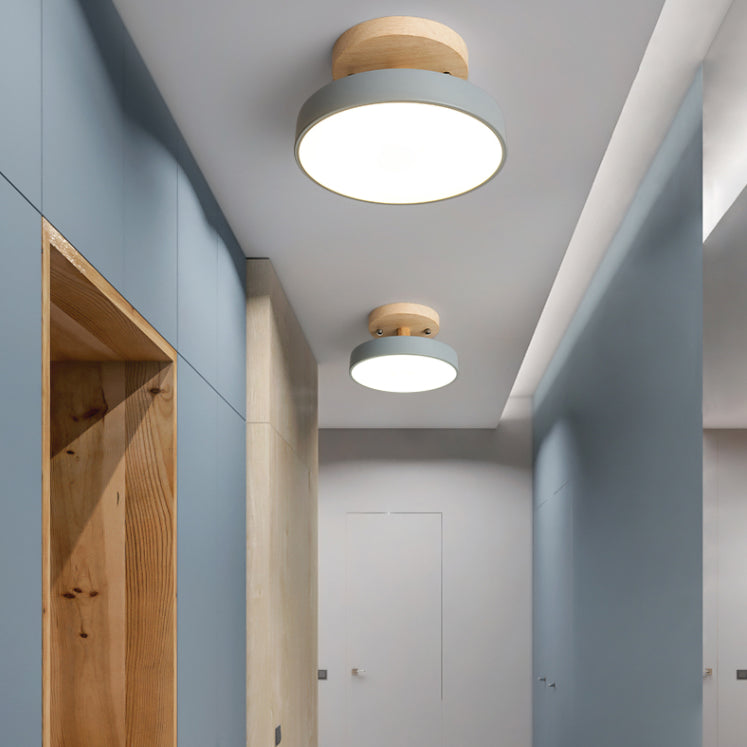 Noordse trommel plafond licht spoeling mount 1-licht LED houten plafond gemonteerd armatuur