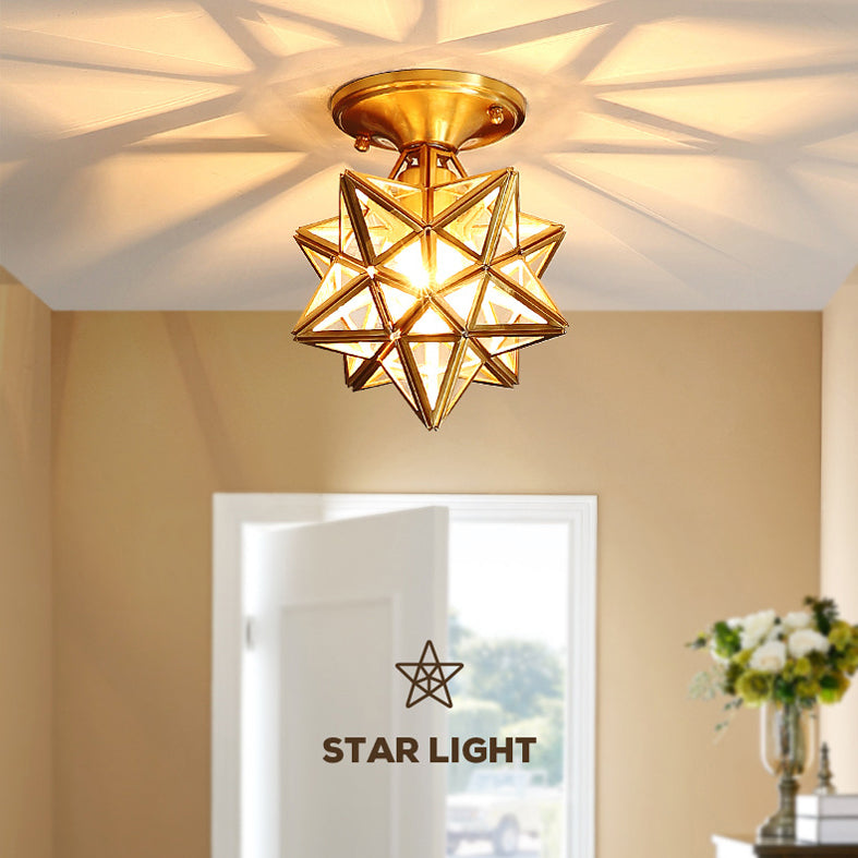 Star Semi-Flush Ceiling Light Traditional Glass Ceiling Mount Lamp for Bedroom