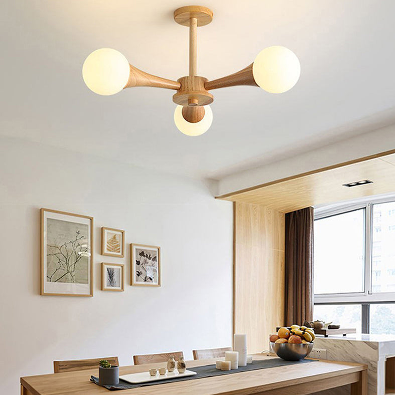 Sphere Semi Flush Mount Lighture Wood Wood Simplicidad moderna Montaje de montaje Luz de techo