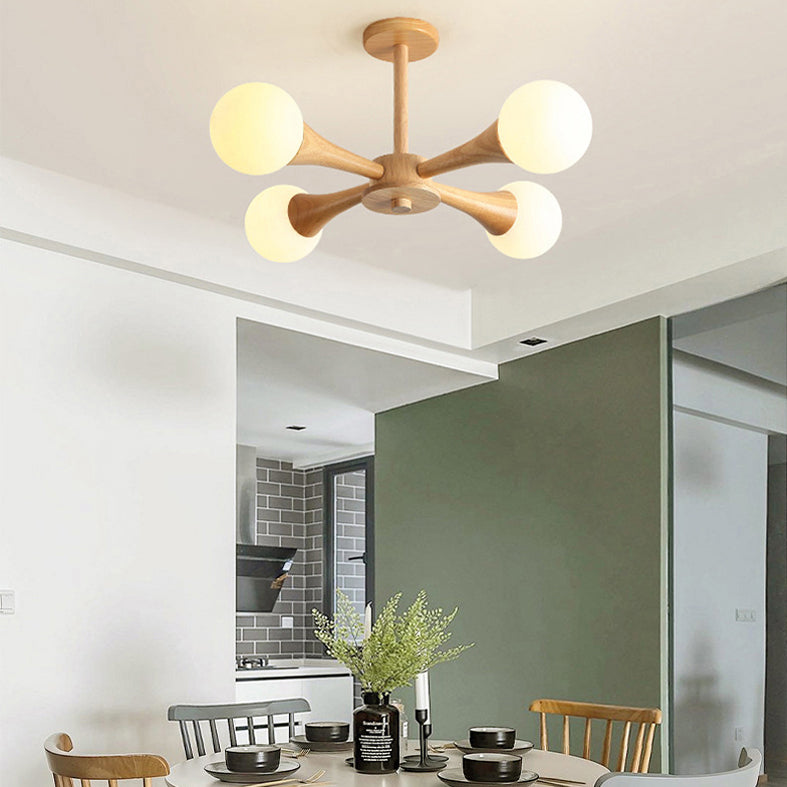 Sphere Semi Flush Mount Lighture Wood Wood Simplicidad moderna Montaje de montaje Luz de techo