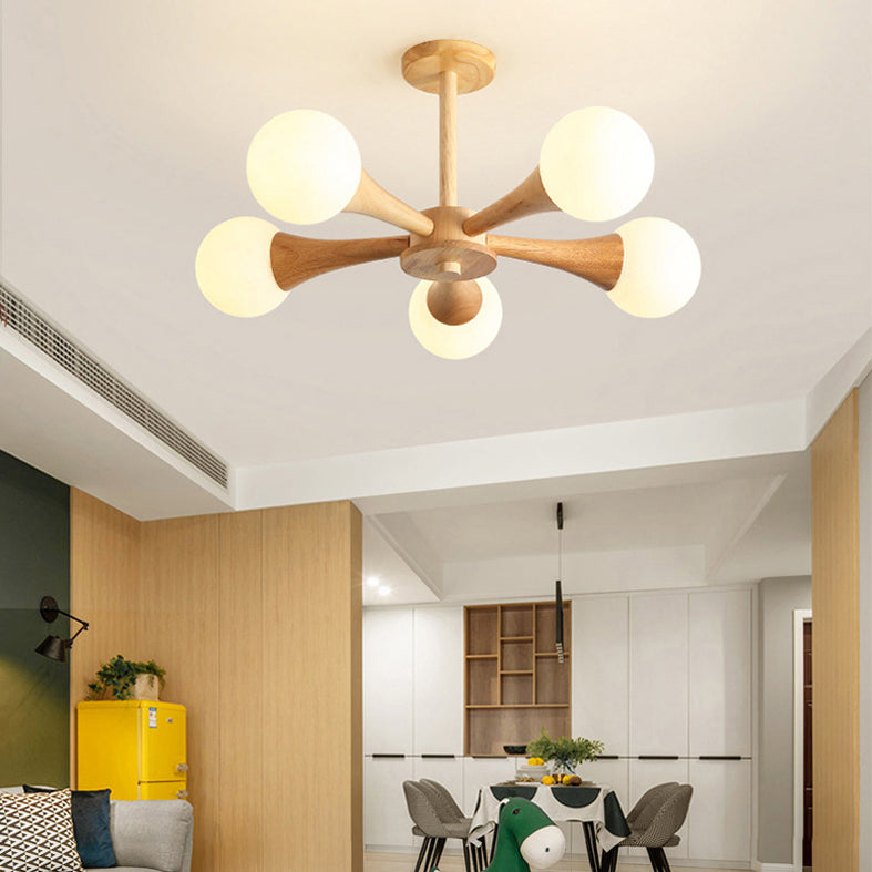 Sphere Semi Flush Mount Lighture Wood Wood Simplicidad moderna Montaje de montaje Luz de techo