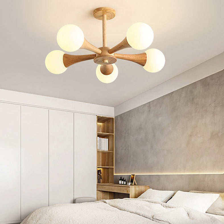 Sphere Semi Flush Mount Lighture Wood Wood Simplicidad moderna Montaje de montaje Luz de techo