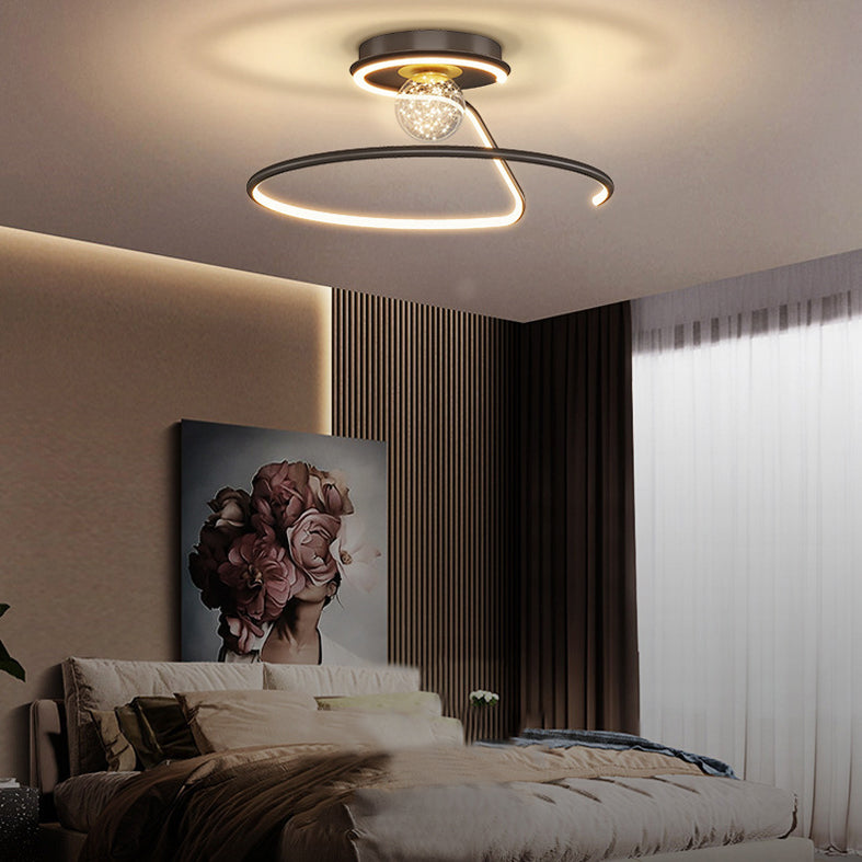 Minimalist Curvaceous Flush Lamp Metallic Bedroom Flush Mount Lighting with Starry Glass Shade