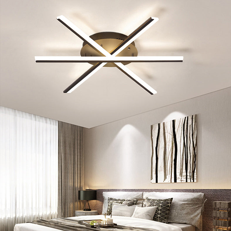 Metal Linear Semi Flush Mount Ceiling Light Modern Simplicity Living Room Lighting Fixture