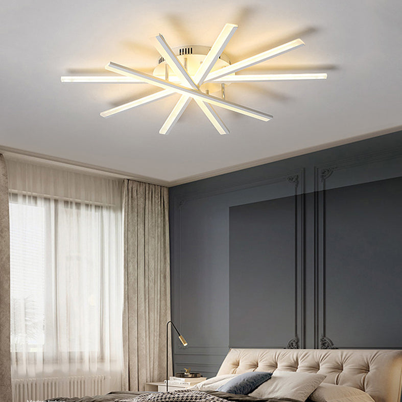 Metal Linear Semi Flush Mount Ceiling Light Modern Simplicity Living Room Lighting Fixture