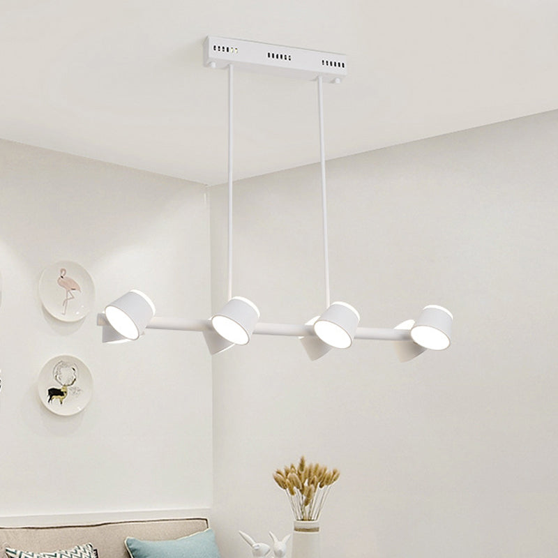 Metal Linear Pendant Light Fixture Simple Style 8 Lights White Hanging Ceiling Light