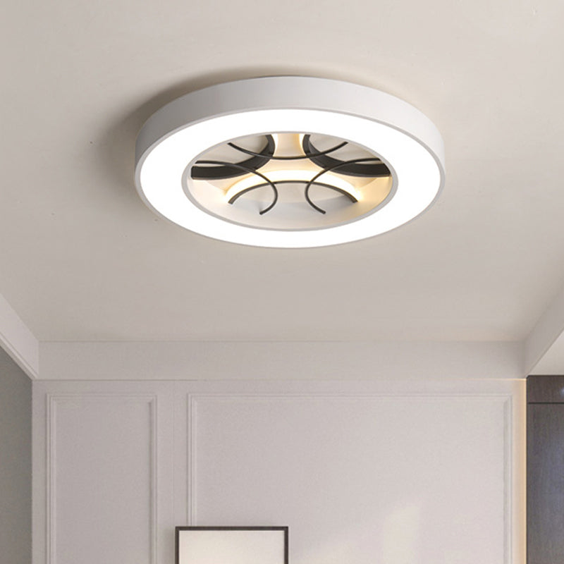 Luminaire encastré rond blanc de 16 "/ 19,5" de large, plafonnier LED moderne en métal blanc, lumière chaude/blanche/3 couleurs