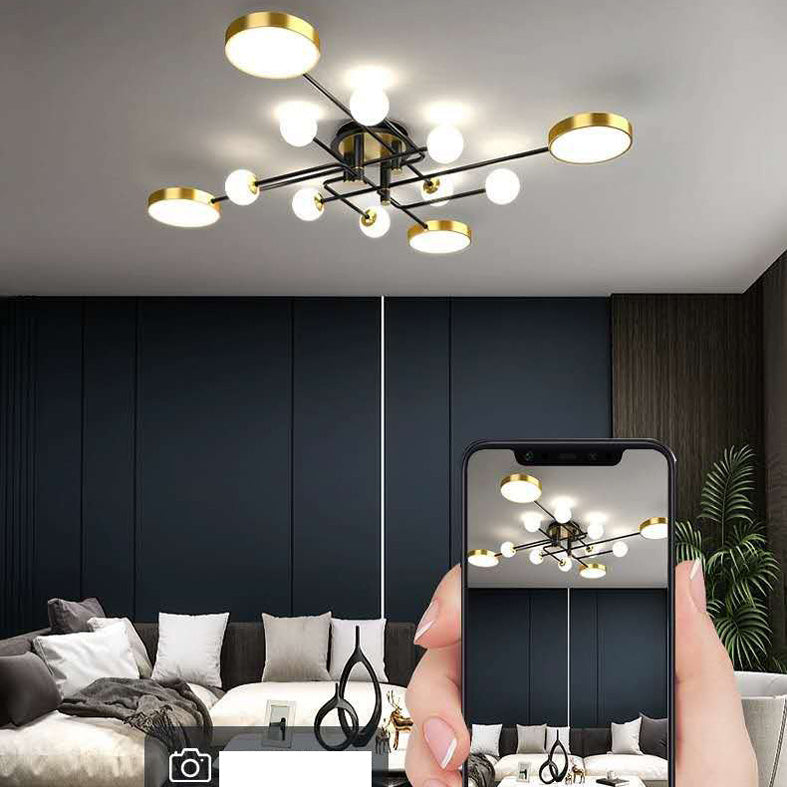 Modern Sputnik Semi Flush Mount Ceiling Light Metal Semi Flush Ceiling Light for Bedroom and Dining Room