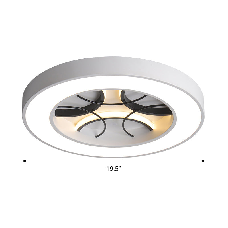 Luminaire encastré rond blanc de 16 "/ 19,5" de large, plafonnier LED moderne en métal blanc, lumière chaude/blanche/3 couleurs