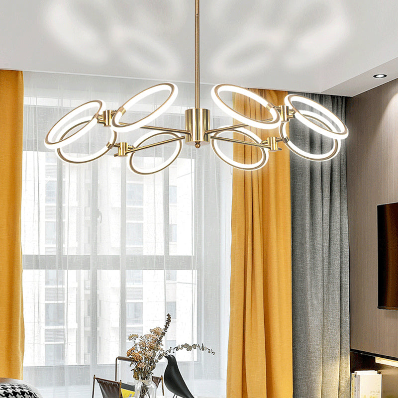 Circle Chandelier Lamp Modern Metal 8 Lights Gold Hanging Ceiling Light in Warm/White Light