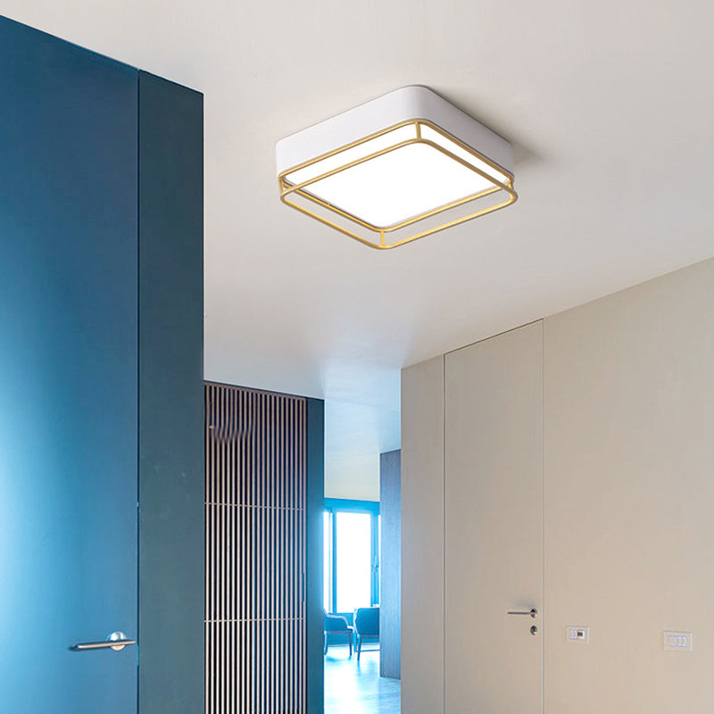 Vierkante Flush Mount Licht Hedendaagse Metaal Wit LED Plafond Armatuur, Warm/White/3 Kleur Licht