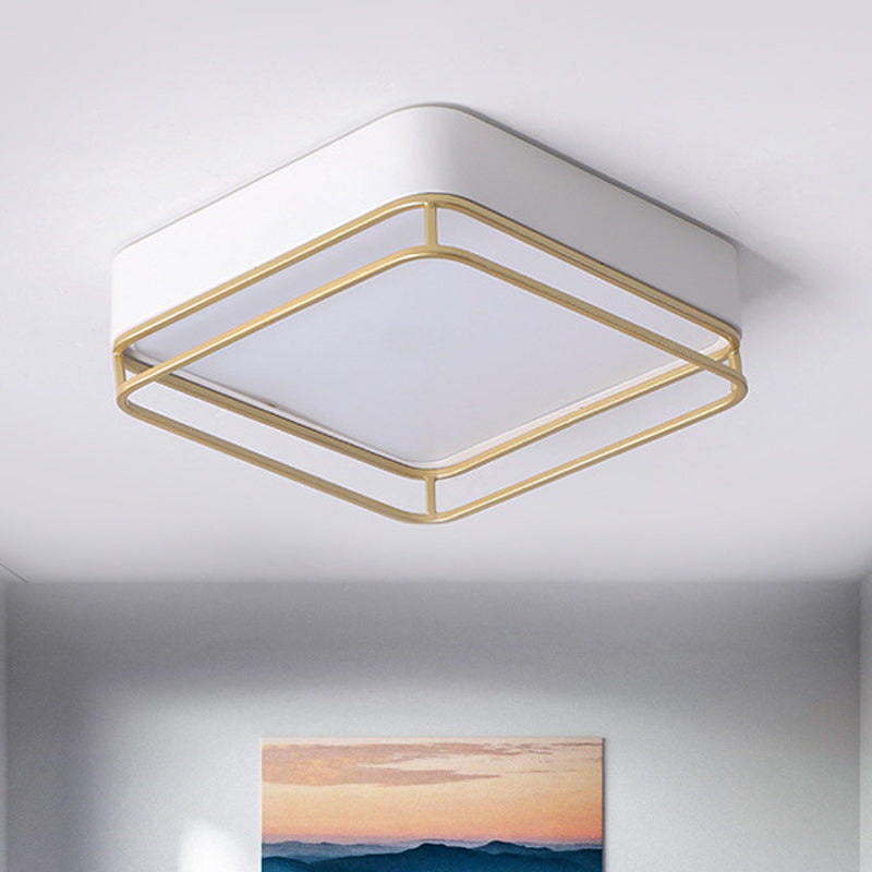 Vierkante Flush Mount Licht Hedendaagse Metaal Wit LED Plafond Armatuur, Warm/White/3 Kleur Licht