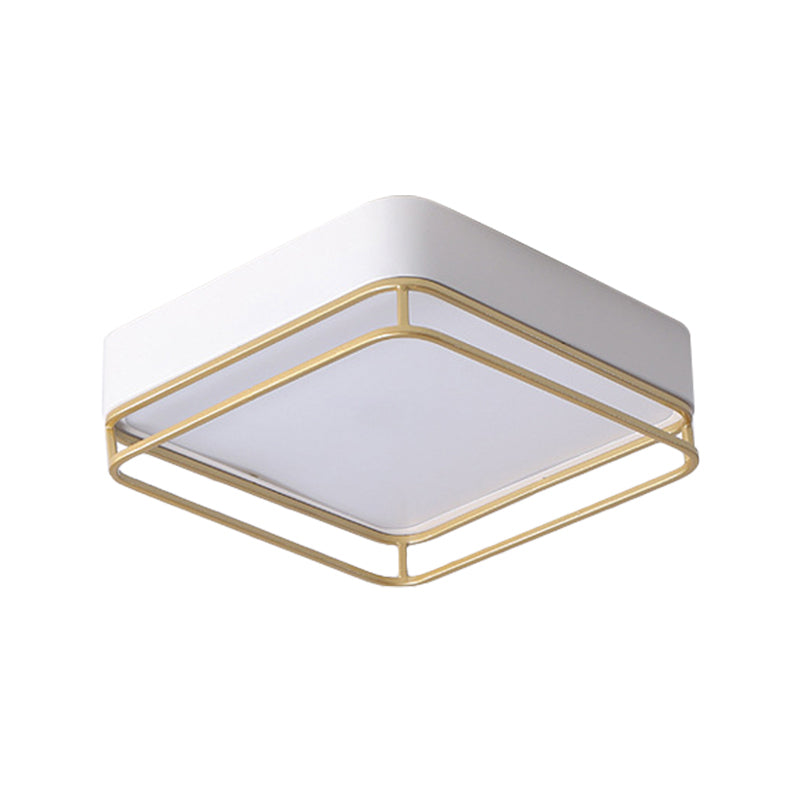 Vierkante Flush Mount Licht Hedendaagse Metaal Wit LED Plafond Armatuur, Warm/White/3 Kleur Licht