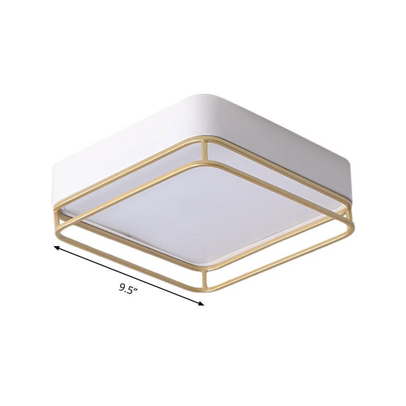 Square Flush Mount Light Contemporary Metal White LED Ceiling Fixture, Warm/White/3 Color Light