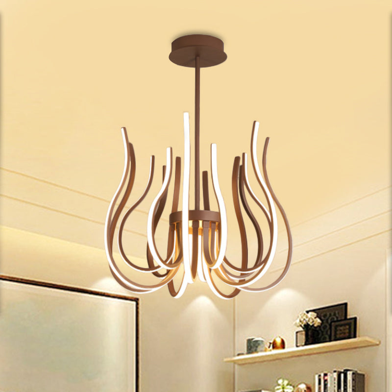 19"/24" Wide Curved Suspension Light Contemporary Metal Coffee LED Ceiling Chandelier