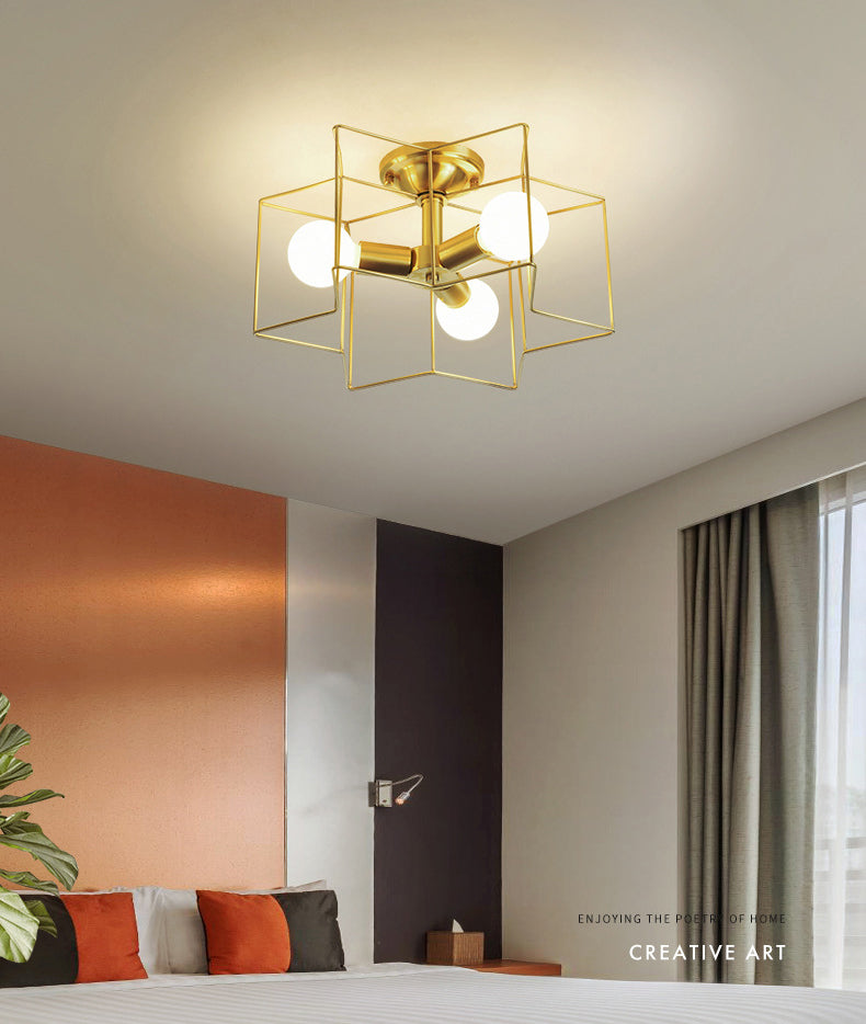 Industrial Star Semi Flush Mount Ceiling Fixture Metal Semi Flush Ceiling Lights for Bedroom