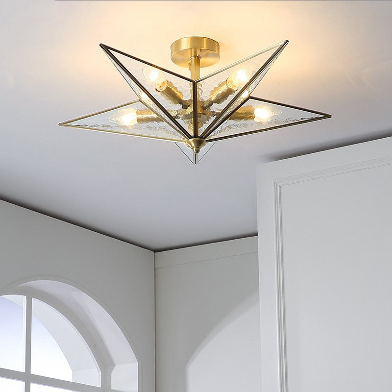 5 lumières Semi Flush Flush Mount Lightture étoile en verre transparent en verre semi-luminaire semi-plafond plafond