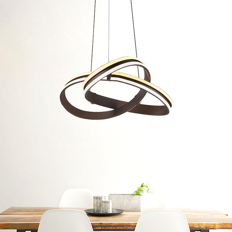 Coffee Seamless Curve Chandelier Lamp Contemporary Metal LED Pendant Light, Warm/White Light