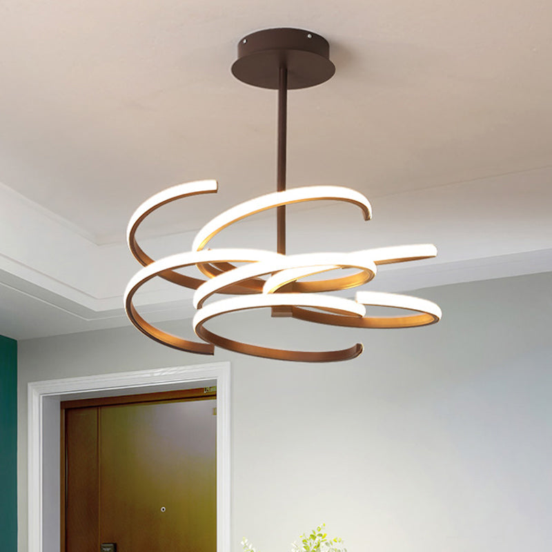 Coffee Twist Hanging Ceiling Light Simple Style Metal 19.5"/24.5" Wide LED Chandelier Lamp, Warm/White Light