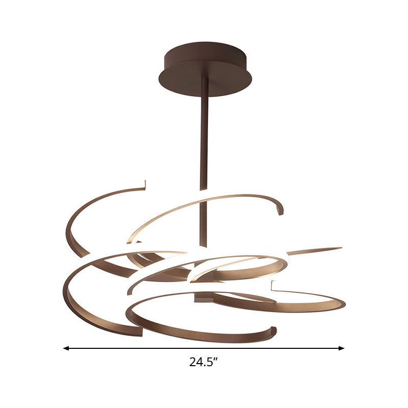 Coffee Twist Hanging Ceiling Light Simple Style Metal 19.5"/24.5" Wide LED Chandelier Lamp, Warm/White Light