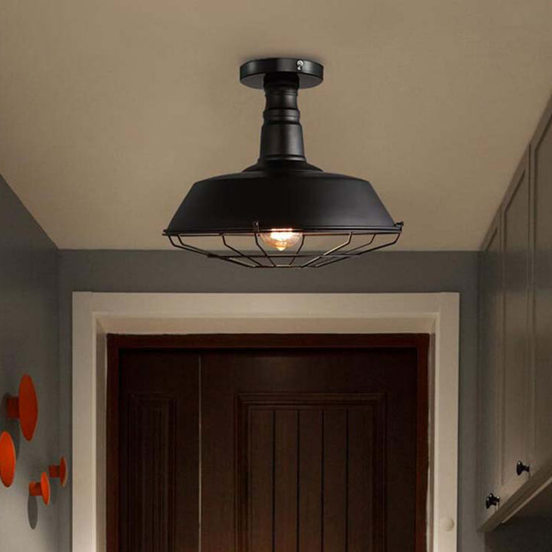 Luce del soffitto del cesto in filo vintage industriale 1 illuminato a 1 flush a soffitto di supporto per soffitto