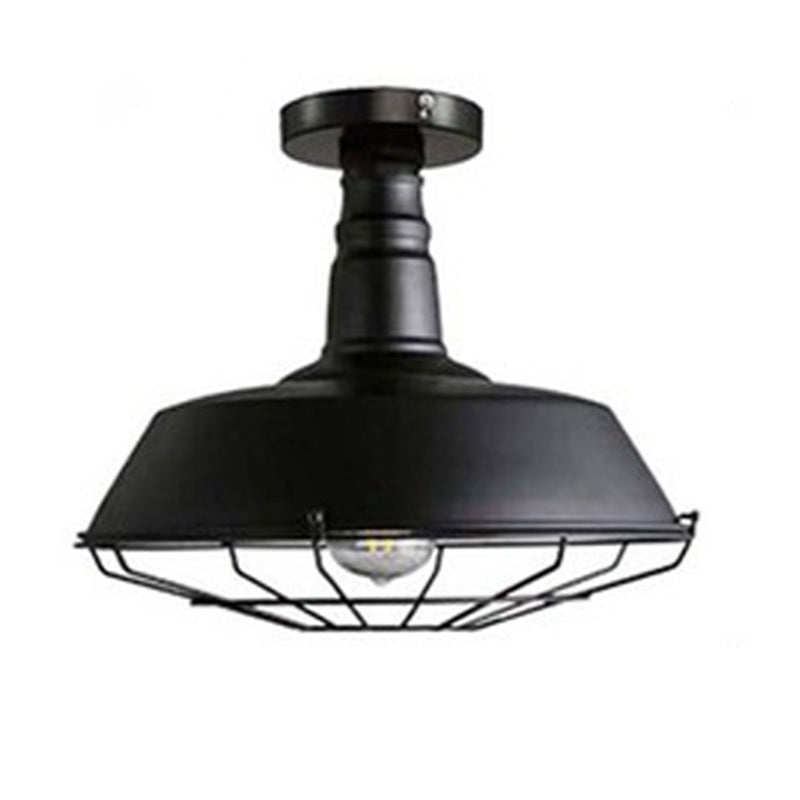 Industrial Vintage Wire Basket Ceiling Light 1-Light Black Semi-Flush Ceiling Mount Light