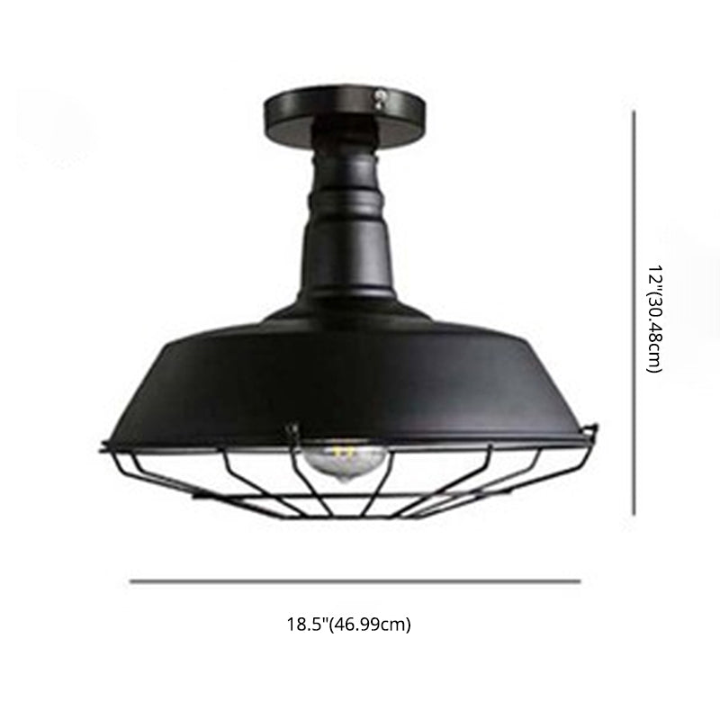 Industrial Vintage Wire Basket Ceiling Light 1-Light Black Semi-Flush Ceiling Mount Light