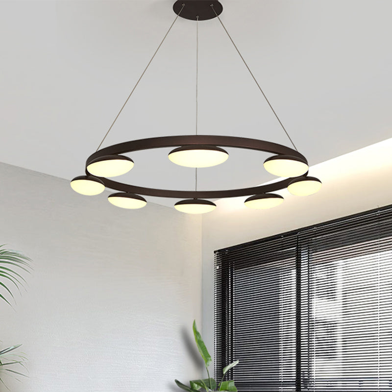 Coffee Circular Hanging Lamp Kit Contemporary 6/8 Heads Metal Pendant Chandelier for Dining Room