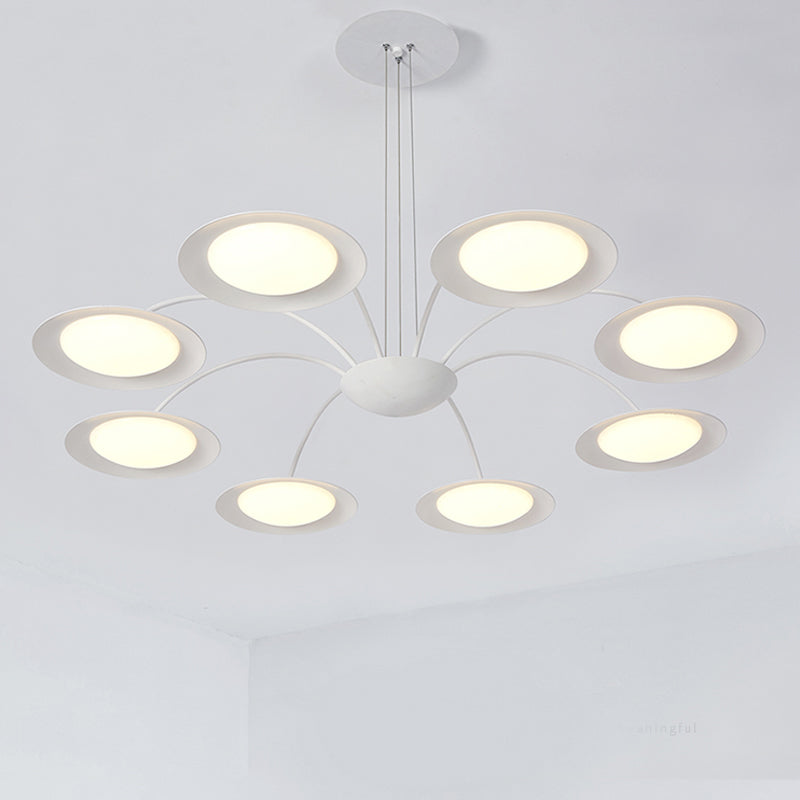 Disc Chandelier Light Fixture Simple Style Metal 8 Heads White Hanging Light Kit for Living Room