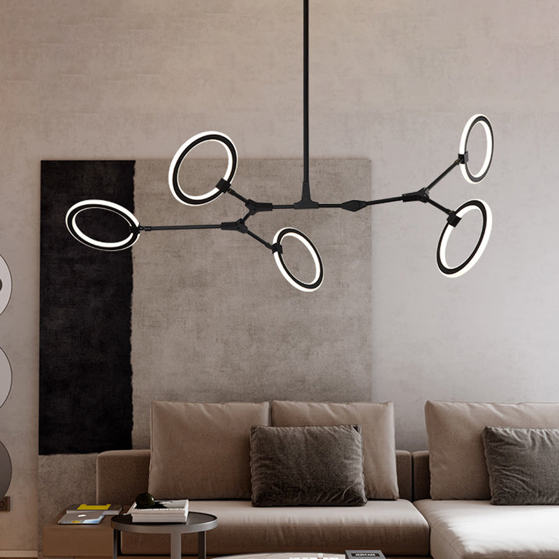 Branche contemporaine Métal Pendant Lumière 5 têtes suspendues Lumière de lustre en noir