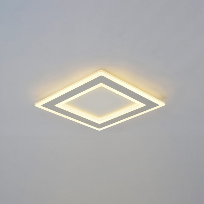 Minimalist Square Frame Ceiling Lamp Metallic LED White Bedroom Flush Lighting in Warm/White Light