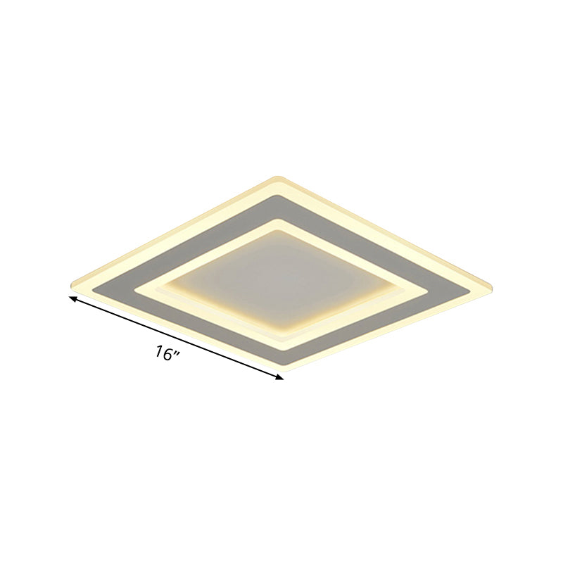 Minimalist Square Frame Ceiling Lamp Metallic LED White Bedroom Flush Lighting in Warm/White Light